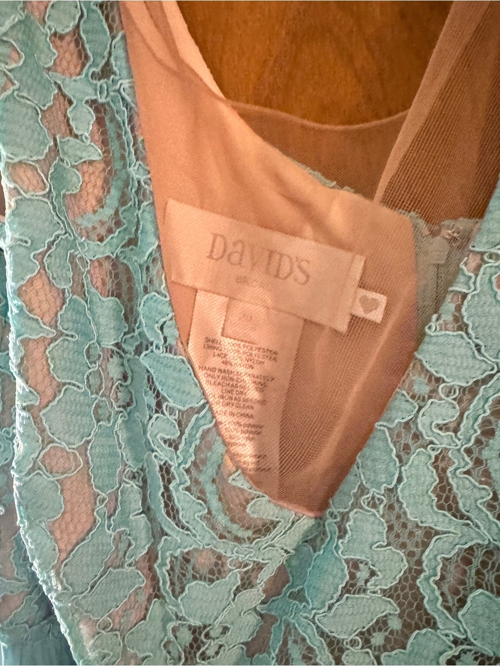 David's Bridal Aqua Lace V-Neck Slip